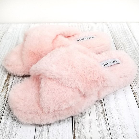 Shoes - New Blush Pink Fuzz Furry Slipper Slides Sandal